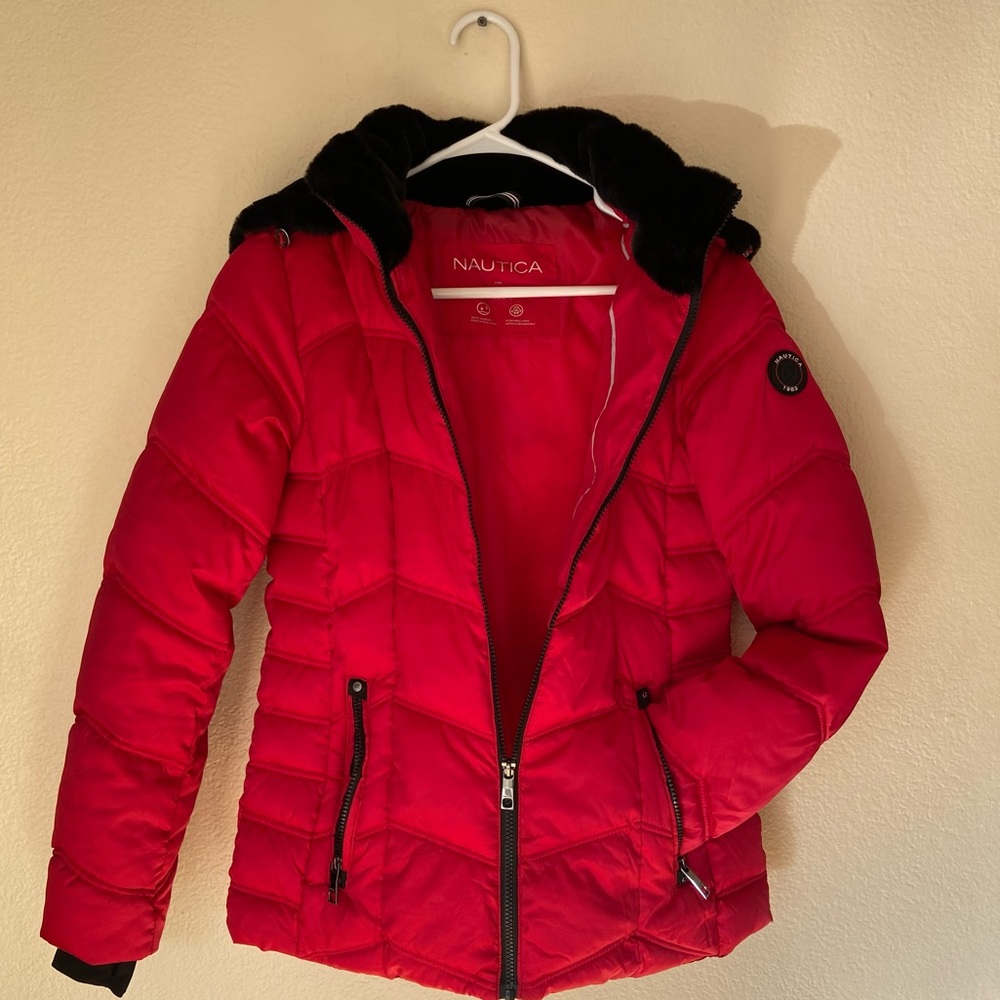 Nautica Women's Vibrant Red Puffer Coat